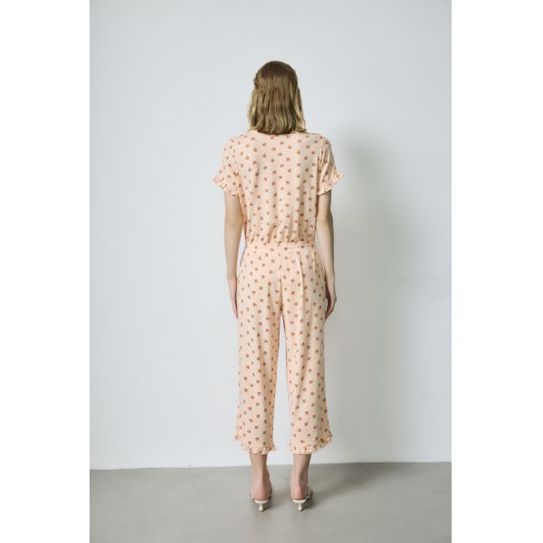 Customizable 3 4 Length Jumpsuit Peach Floral 97cm - 107cm Dressy Jumpsuits For Women