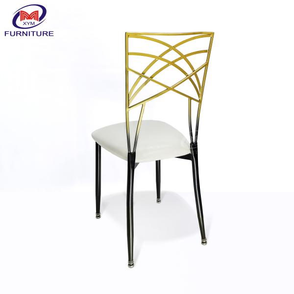 ISO9001 Hotel Dining Gold Chiavari Chairs With White Cushion