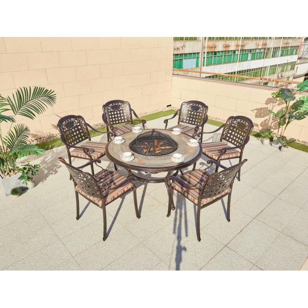 Balcony Bistro Furniture Wood Pattern BBQ Set Cast Aluminum Dining Set for Patio Dining