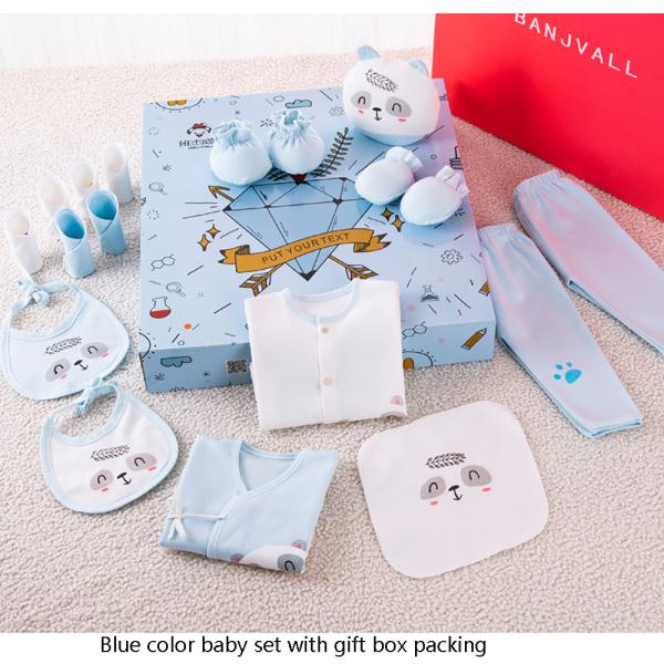Golden supplier organic 100% cotton shower clothings clothes jumpsuits box newborn new born baby gift set for girl