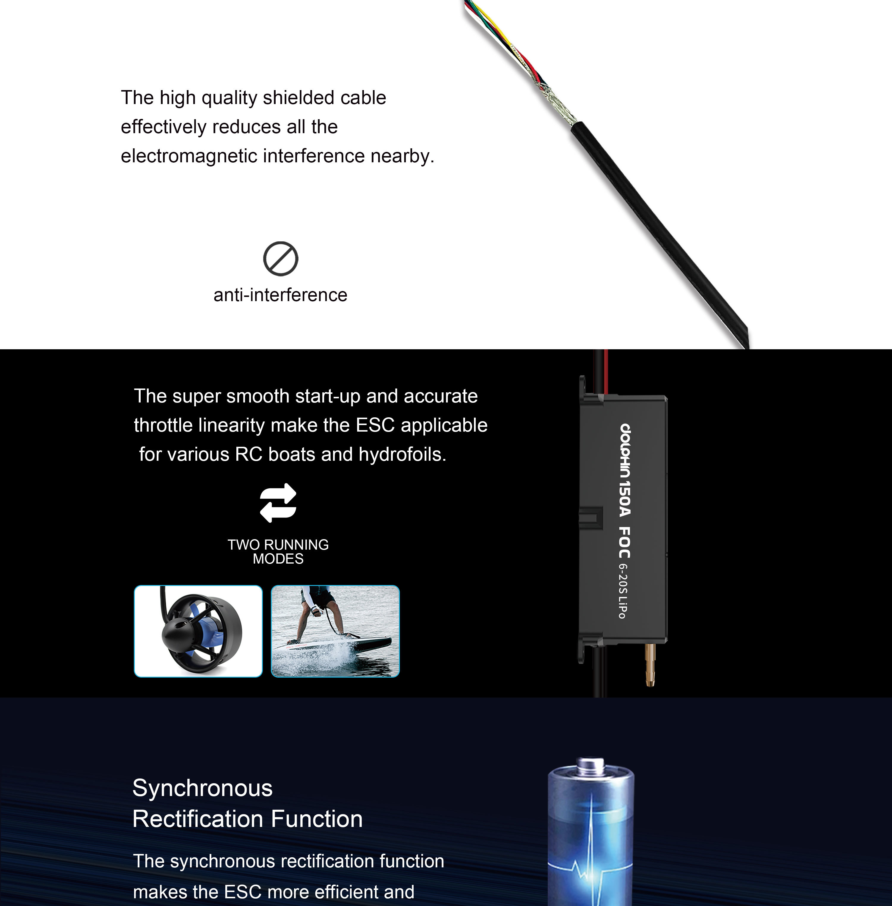 6S-20S ESC Waterproof ZTW 150A ESC Dolphin FOC HV OPTO High Voltage