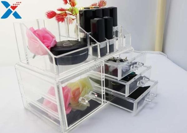 Rectangle Acrylic Makeup Drawer Organizer / Acrylic Cosmetic Organiser ROHS Approved