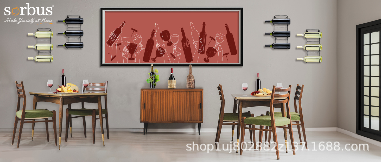 Wall-mounted Wine Rack (holds 9 Bottles) Black Metal Wine Bottle Rack Kitchen Storage