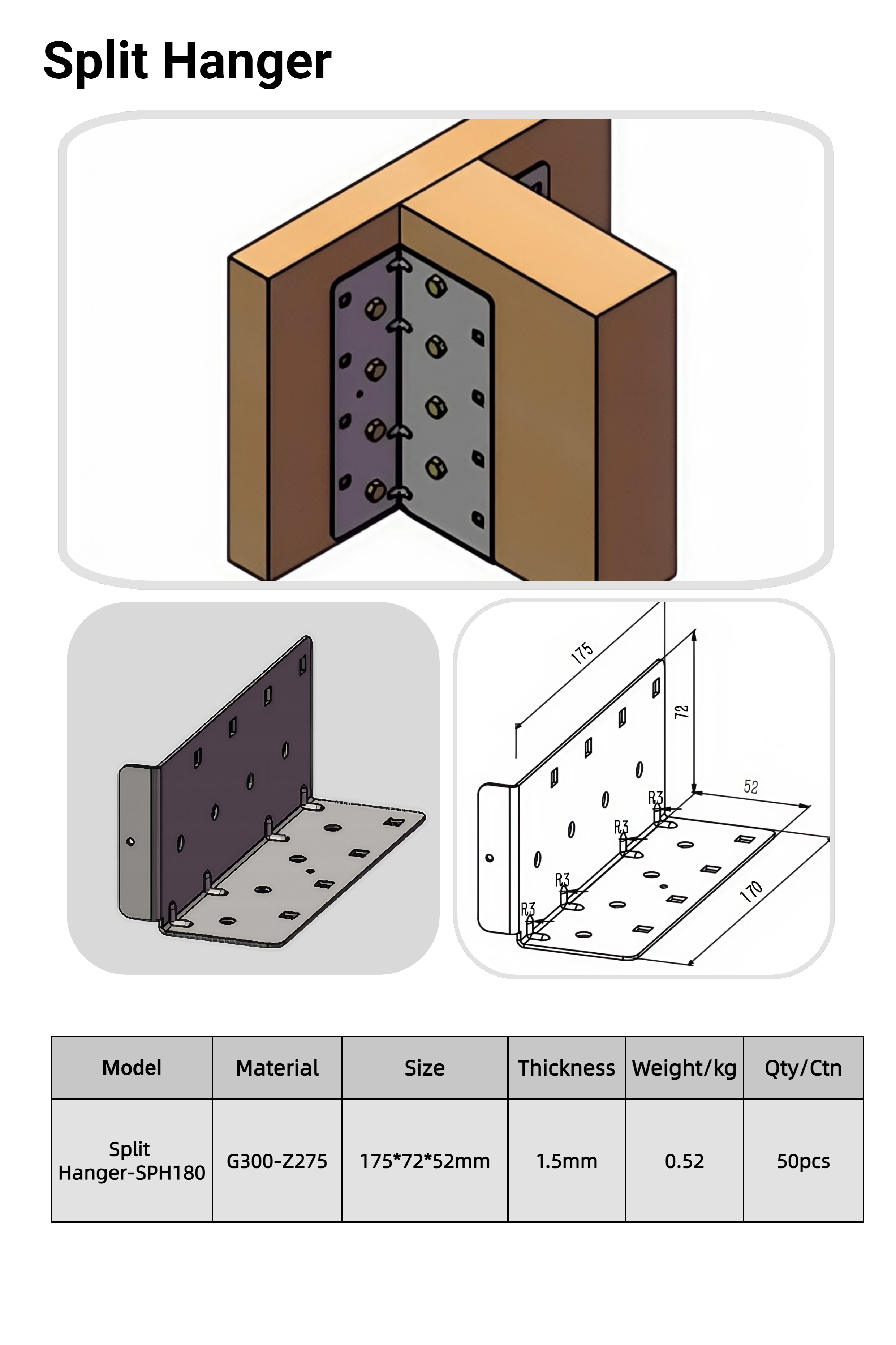 Split Hanger Suitable for various widths of timber beam