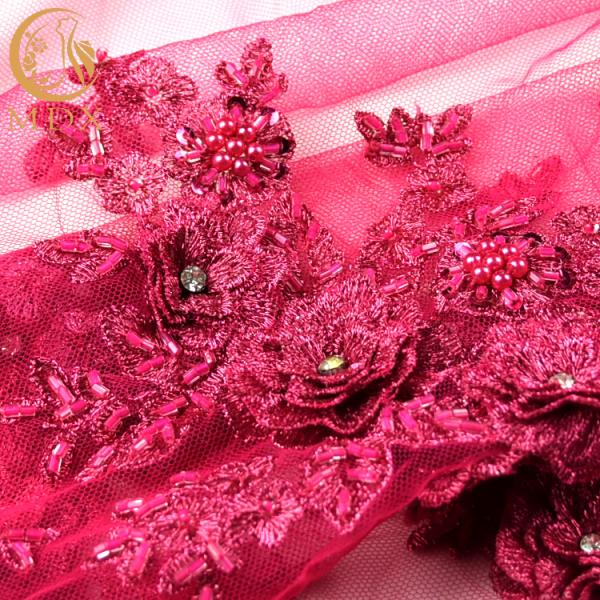 ткань шнурка ткани шнурка страза вышивки 3D Handmade голубая африканская