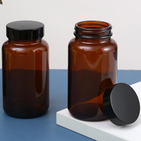 8oz 16oz 250ml 300ml 400ml 500ml Amber Brown Pharmaceutical Boston Round Glass Capsule Bottle with Black Cap and Induction Liner