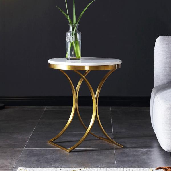 SEDIA Metal Sofa End Table With Marble Top Smooth Surface