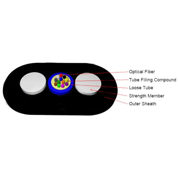 Flat Ftth Optical Fiber Cable , FRP Drop Wire Fiber Optic 2 Core