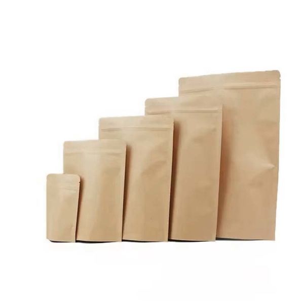 Uncoated Kraft Resealable Pouches Recyclable Stand Up Zip Lock Bags Biodegradable For Grains