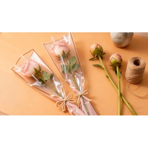 Custom Logo Printed Flower Wrapping Paper Bags Floral Wrapping Clear Flower Sleeves for Floral Bouquets Packaging