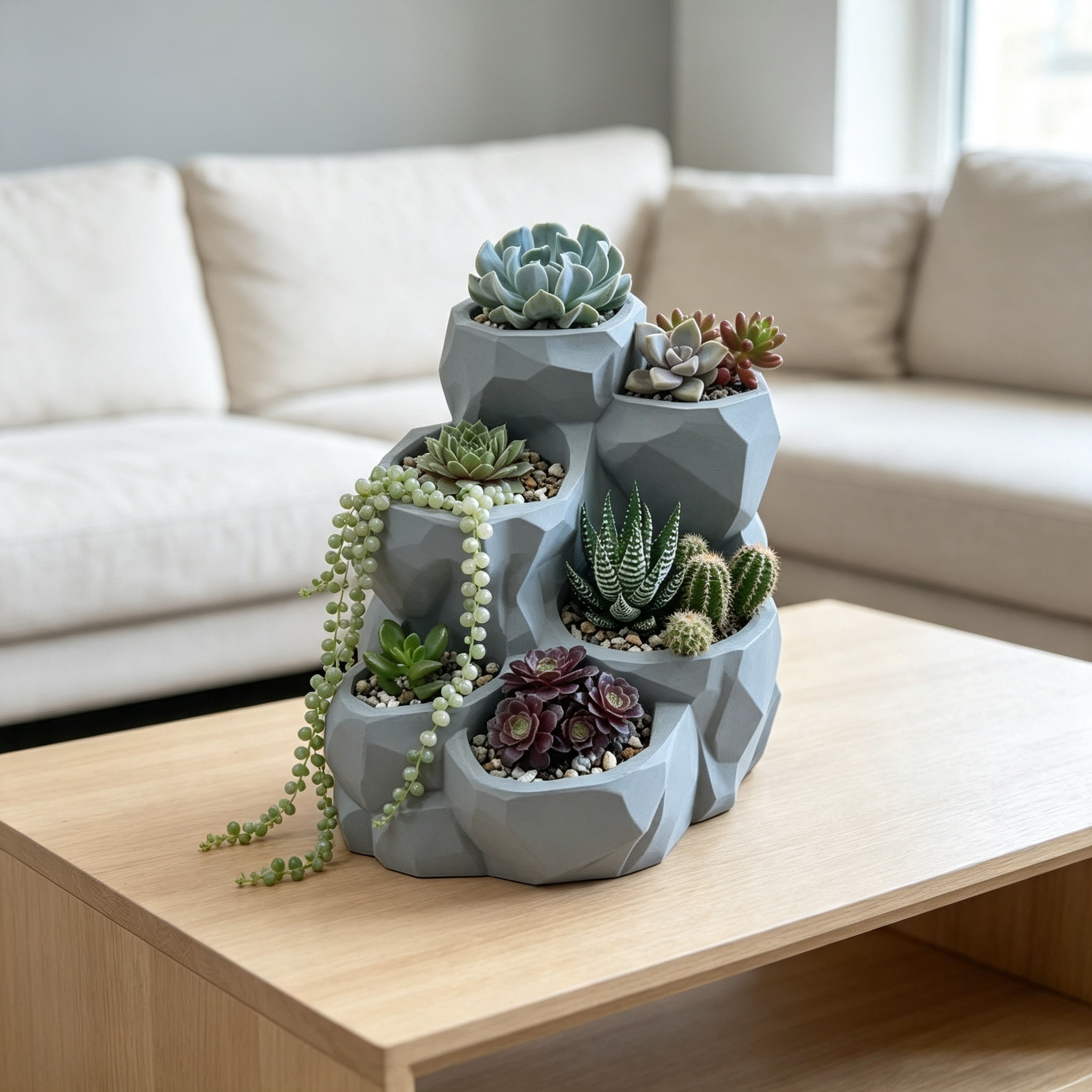Rock Shaped 3D Printed Decor Multi Pocket Greenery Arrangement Tiered Succulent Planter
