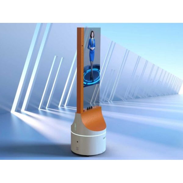 30-Inch Transparent OLED Screen Mobile AI Digital Human with USB Interface Automatic Trajectory Setting Control Advertising Robot