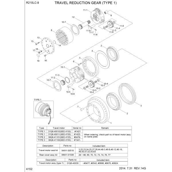 R225-7 excavatrice Travel Gearbox Assembly 31Q6-40021 31Q6-40020