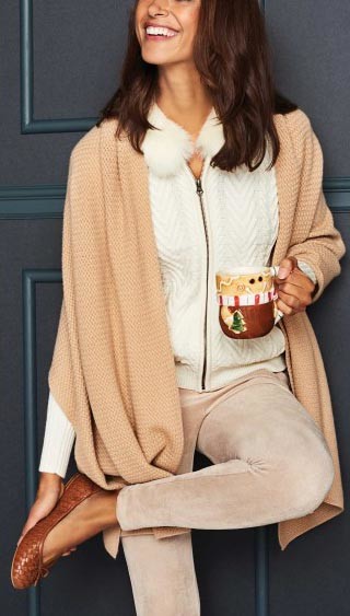 Winter Wool Cardigan Sweater , Detachable Fur Collar White Cardigan Sweater