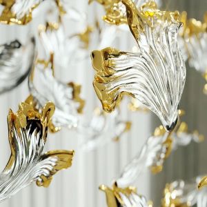 Long Large Colored Chandelier Lobby Wedding Decoration Gold Leaf Glass Chandelier Part