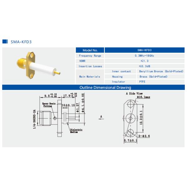 Аэрокосмический класс SMA женский 2-створчатый фланцевый латунный коаксиальный соединитель RF