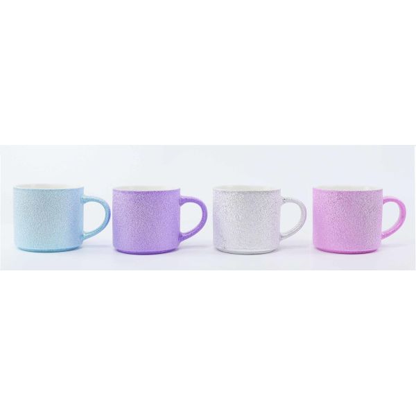 2 Series Solid Color Ceramic Mug Assortment – Textured Glitter Sand Mugs & Bright Two-Tone Gloss Mugs