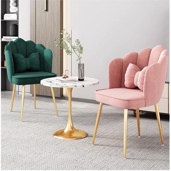 Nordic Luxury Velvet Upholstered Living Room Petal Dining Chair Bedroom  Makeup Chair Nail Chair Salon Furniture