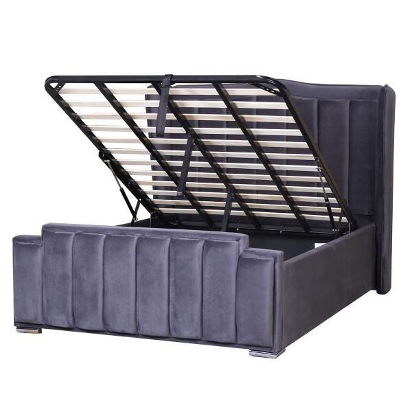 Practical Breathable Grey Velvet Ottoman Bed , Multiscene Double Ottoman Grey Bed