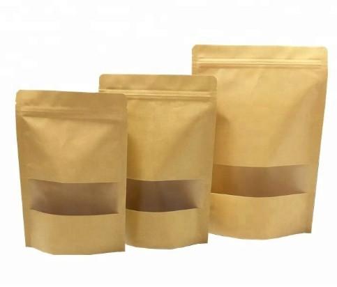 Reusable food pouch stand up zip lock kraft paper bags with window Manufacturer
