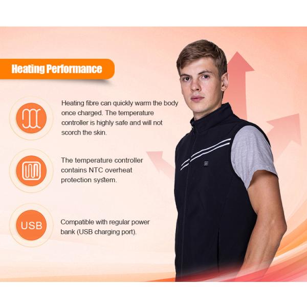 Regular Length Winter Outdoor Heating Vest with Zipper Closure and Heating