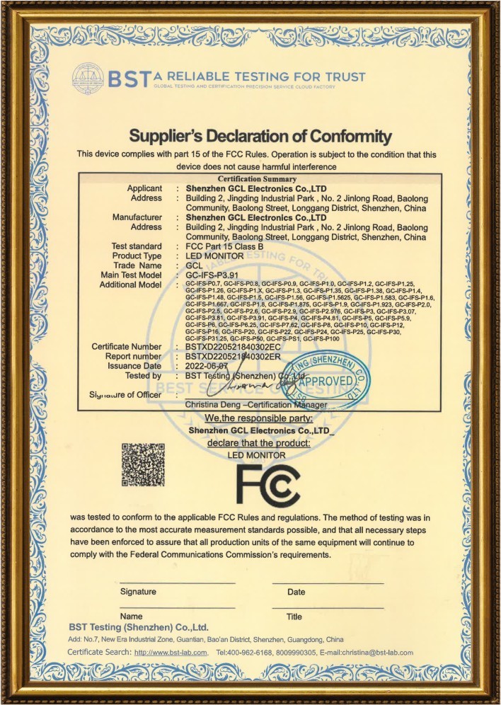 Shenzhen GCL Electronics Co., Ltd Сертификации