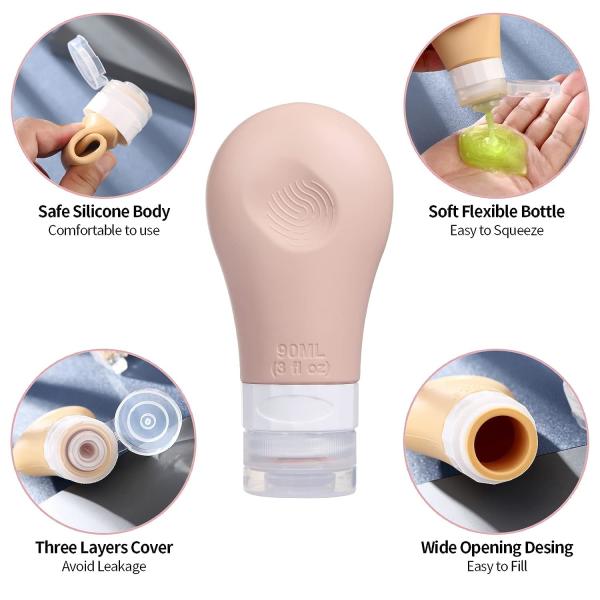 Leak Proof Silicone Cosmetic Bottles Travel Kit 90ML 60ML TSA Approved