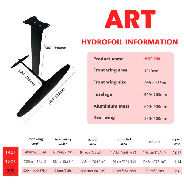880MM 940MM Hydrofoil Wing Surfing Carbon Foil Boards High Aspect Surfing Equipment
