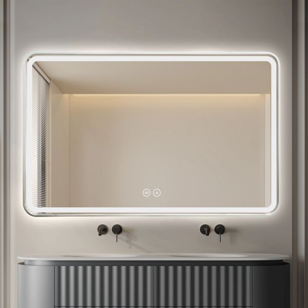 IP44 IP66 Rectangle Bathroom Mirror Smart Defogger LED Mirror With Aluminum Frame