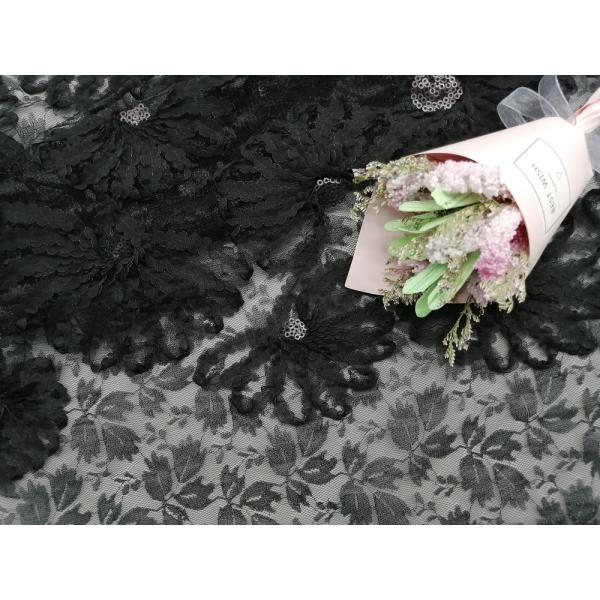 Вырезанная сердцевина из партия вышивки шнурует черную ткань Applique Sequin 3D