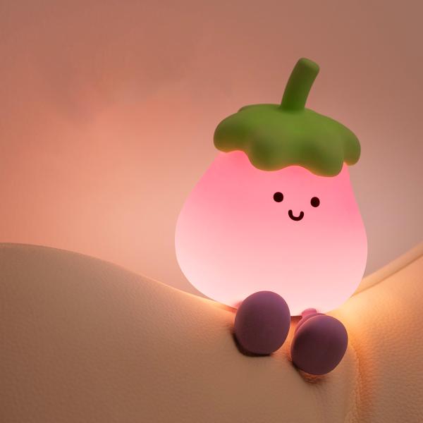 Factory Wholesale Cartoon Soft Silicone LED Night Lights Cute Small Eggplant