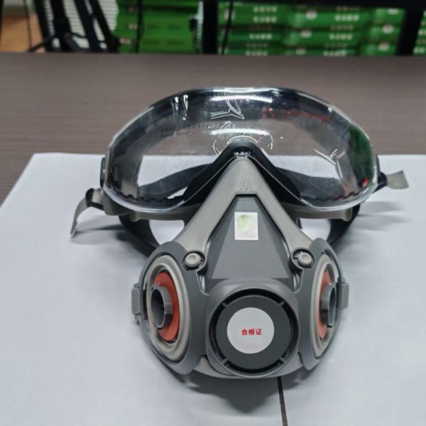 410E Self-Priming Filter Gas Respirator Half Face Mask with Integrated Goggles TPE Material GB2890-2022 EN140 Certified for Painting Chemical Dust Formaldehyde Benzene Protection