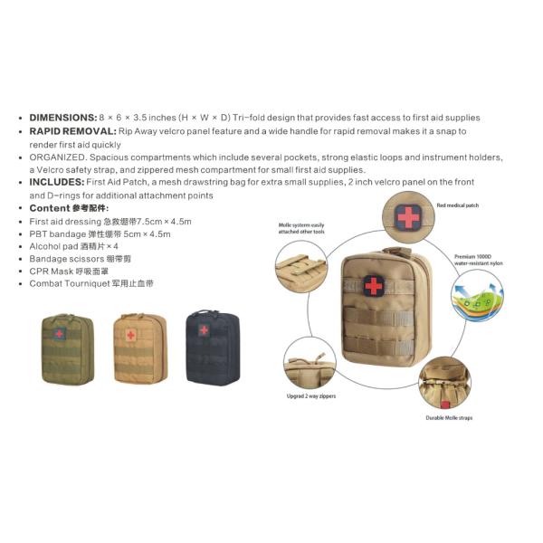 Sac de premiers soins médicaux tactique EMT sac de survie d'urgence pochette IFAK