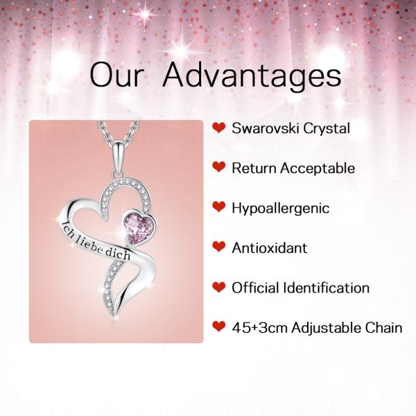 Engraved Sterling Silver Heart Pendant Necklace With Purple Austrian crystal Crystal
