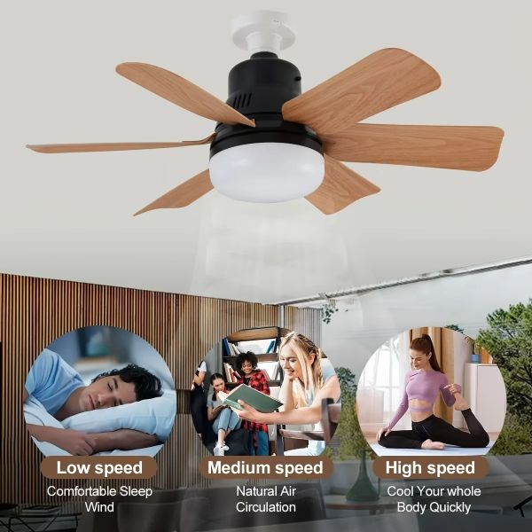 Remote control 20.5in Screw LEd 40W Socke Black Wood Grain Ceiling Fan with Light(WH-VLL-42)