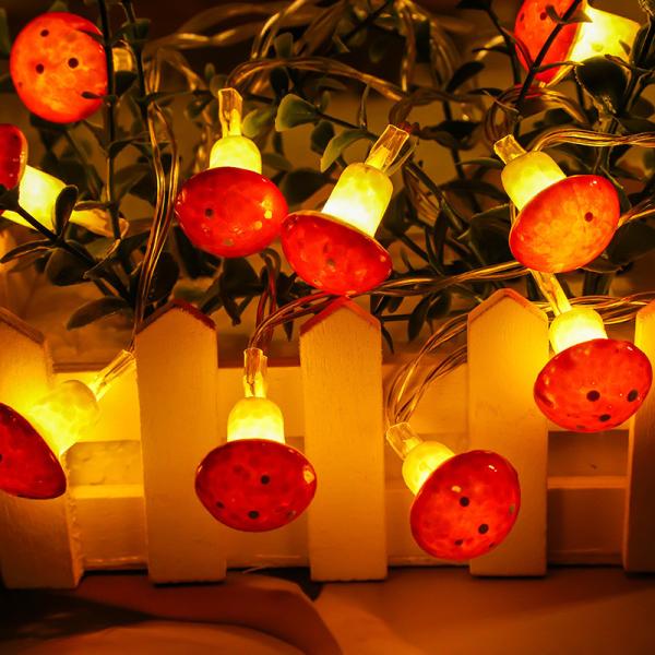 Mushroom String Lights Fairy String Lights Battery Operated Silver Wire LED USB and Battery Powered for Garden Patio Lawn Decor