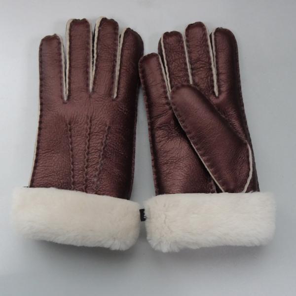 Hand Sewing Women Double Face Shearling Sheepskin Gloves