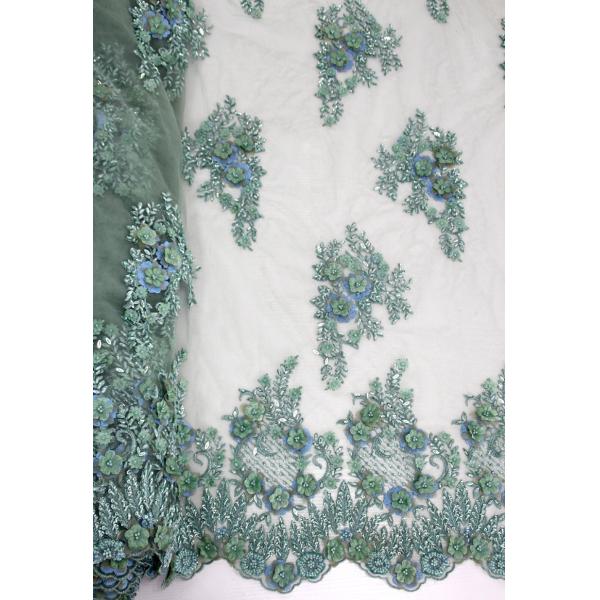 3D Floral Beaded Embroidered Lace Fabric For Evening Dresses 120 CM Width