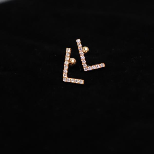 Customized 18K Gold 'L' Letter Earrings Fine Jewelry with IGI GIA Lab Grown Diamonds for Anniversary Wedding Banquet Gift