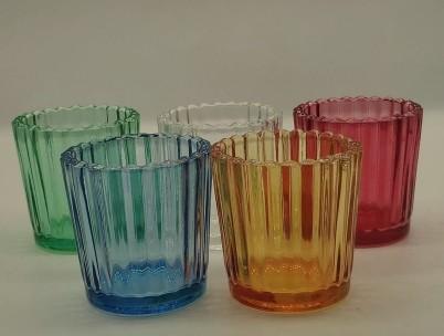 6 pcs Set Embossed Pattern Pink Glass Tealight Holders Bulk for Wedding