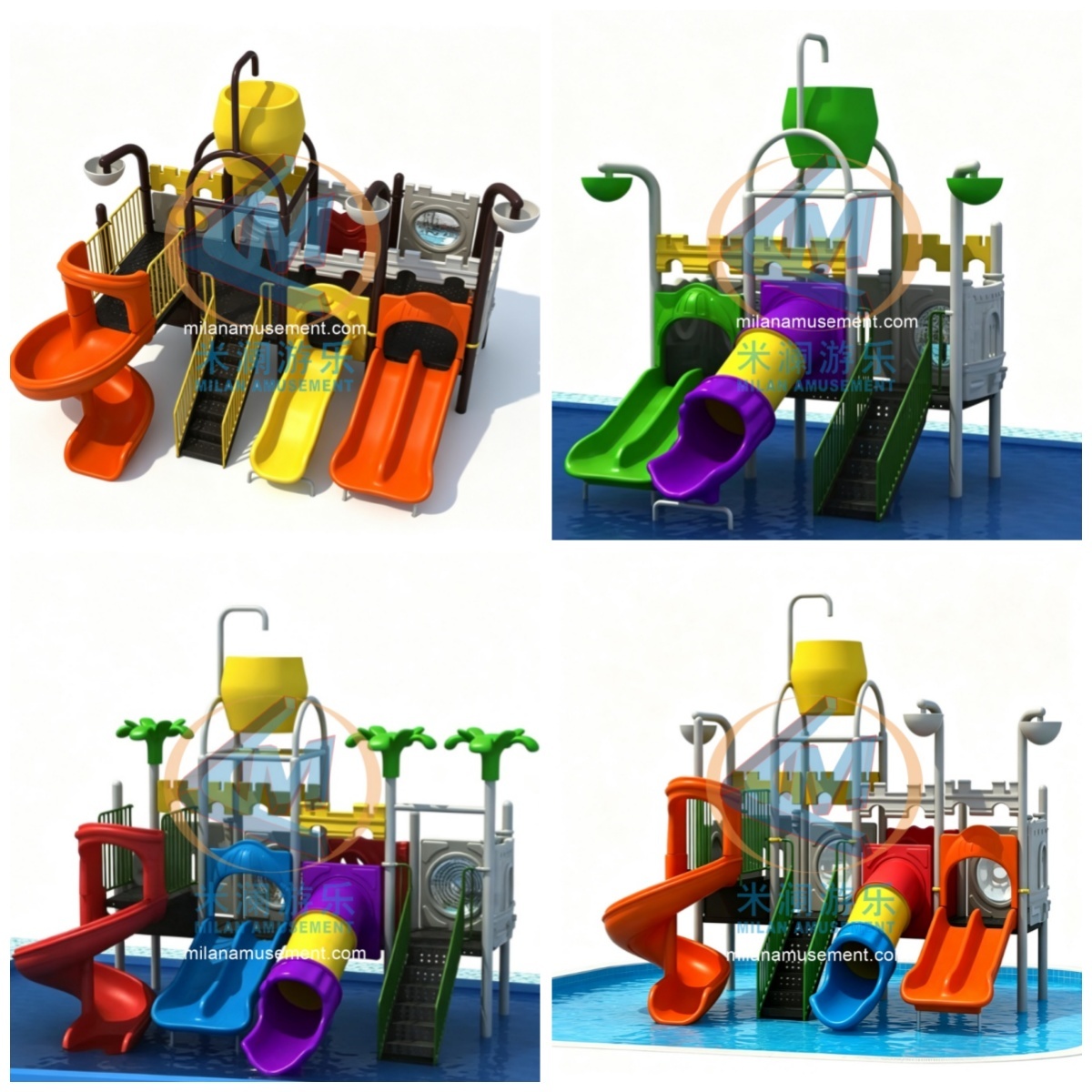 Kids Outdoor Playground Equipment– Multi Water Slide Combo with Pool