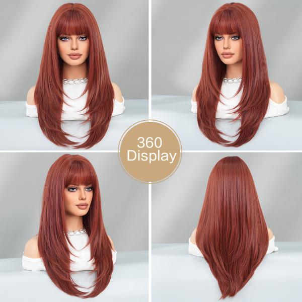 Fashion Long Body Wave Hair Auburn Synthetic Wigs For Women