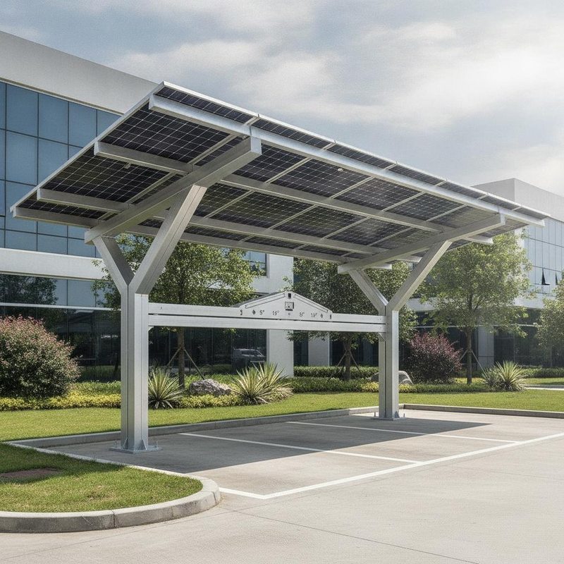 ECO Y Frame Adjustable Tilt Solar Carport System 8-Panel Variable Angle 5-15 Degree Aluminum PV Canopy