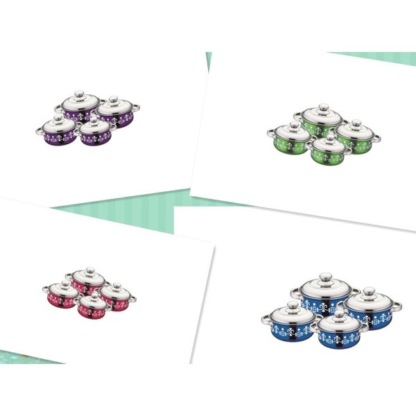 2020 hot sales 4pcs colorful cookware set & red ,blue 16cm -22cm color&flower cooking pot &stainless steel pot