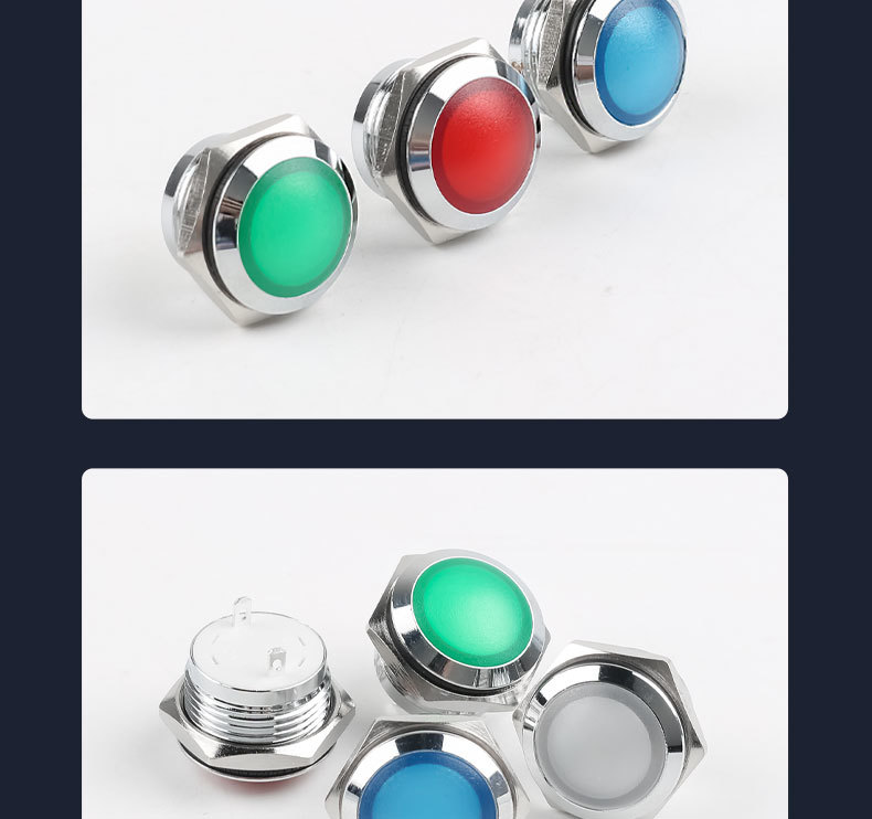 16mm Domed LED Metal Indicator Light Welding Foot High Brightness 6V/24V/220V Red/Yellow/Blue/Green/White