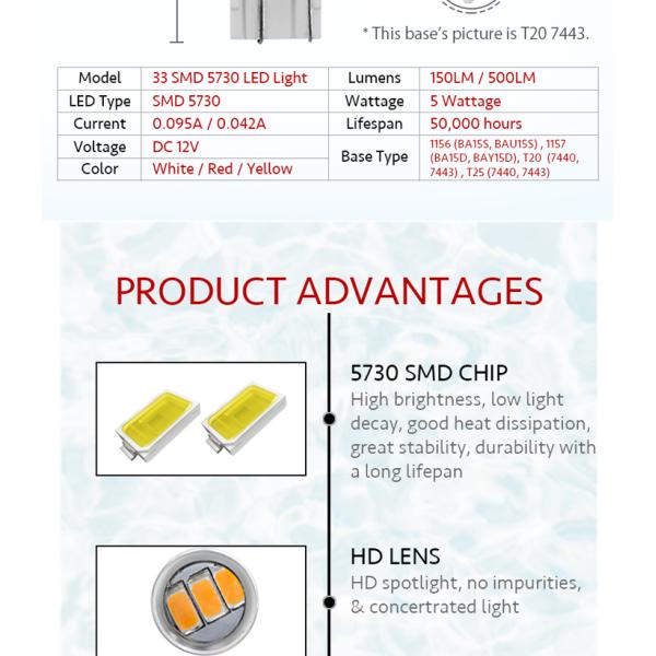 Car Brake Light 1156 BA15S 1157 BAY15D P21W 33 LED 5630 3157 7440 7443 SMD Car Tail Bulb Brake Lights Auto Reverse Lamp