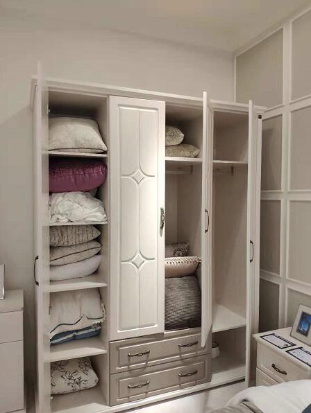 White Color European Contemporary Furniture Four Door Opening Wardrobe With Two Drawers