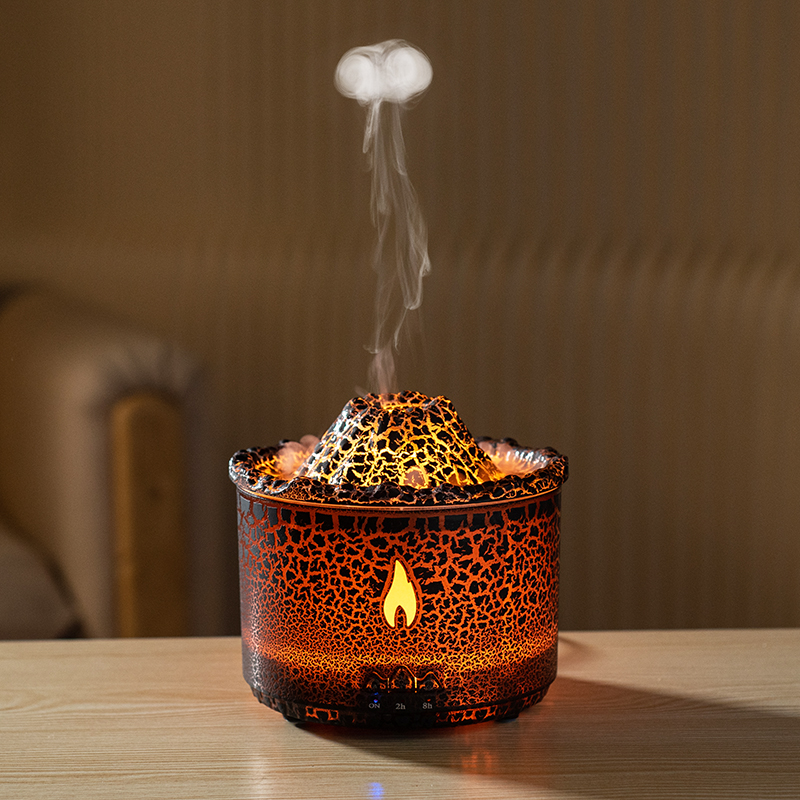 Commercial 360ml Volcano Jellyfish Spray Fire Flame Air Humidifier Diffuser Volcano 3D Flame Ultrasonic Aroma Diffuser