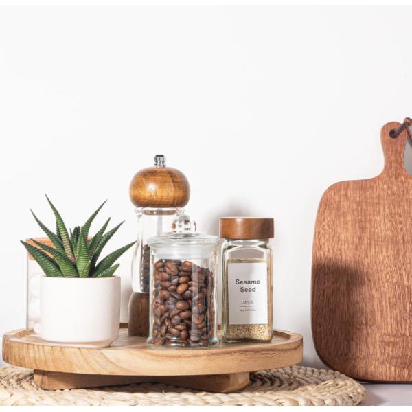 Best Selling Round Decorative Bathroom Counter Organizer Farmhouse Kitchen Decor Wooden Riser Wooden Food Tray