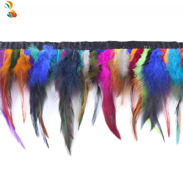 10-15cm Hackle Saddle Feather Fringe Trim  Dyed Pattern With Satin Ribbon
